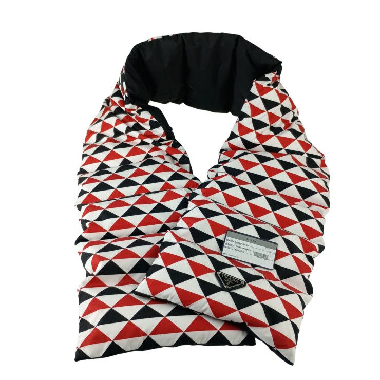 Prada Scarf Nylon Padded Scarf Black White Red