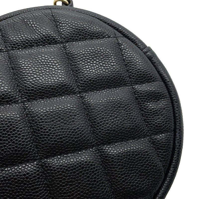 Chanel Chain Shoulder Bag Quilted CC Logo Round Caviar Leather