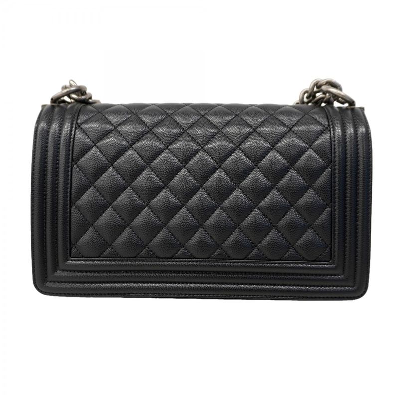 Chanel Shoulder Bag Boy Caviar Leather Black Silver