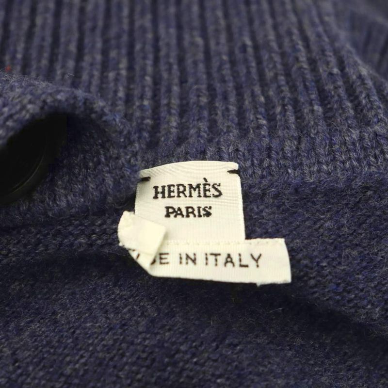 Hermes Cashmere Knit Dress Long Sleeve Calf Long 38 Navy NR OS