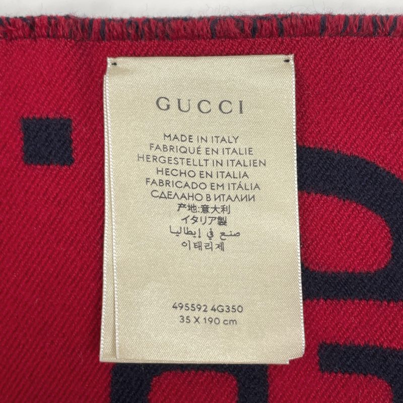 Gucci GG Pattern Scarf Fringe Scarf Wool Silk Navy Red