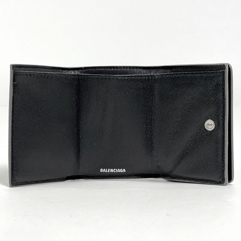 Balenciaga Everyday Trifold Wallet Logo Leather Silver