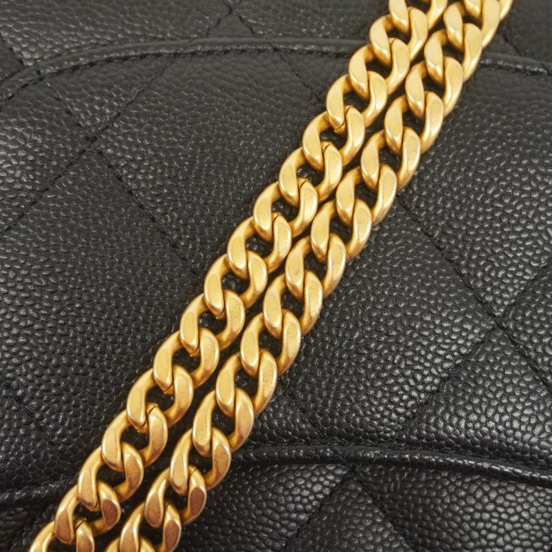 Chanel Shoulder Bag Mini Quilted Caviar Leather Black Gold