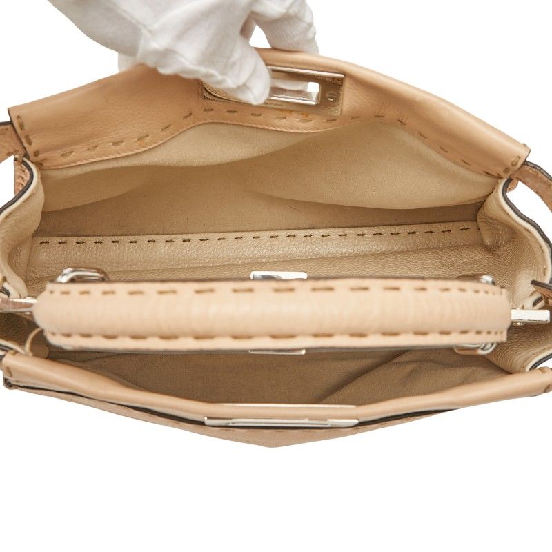 Fendi Selleria Peekaboo 2-Way Shoulder Bag Beige Leather