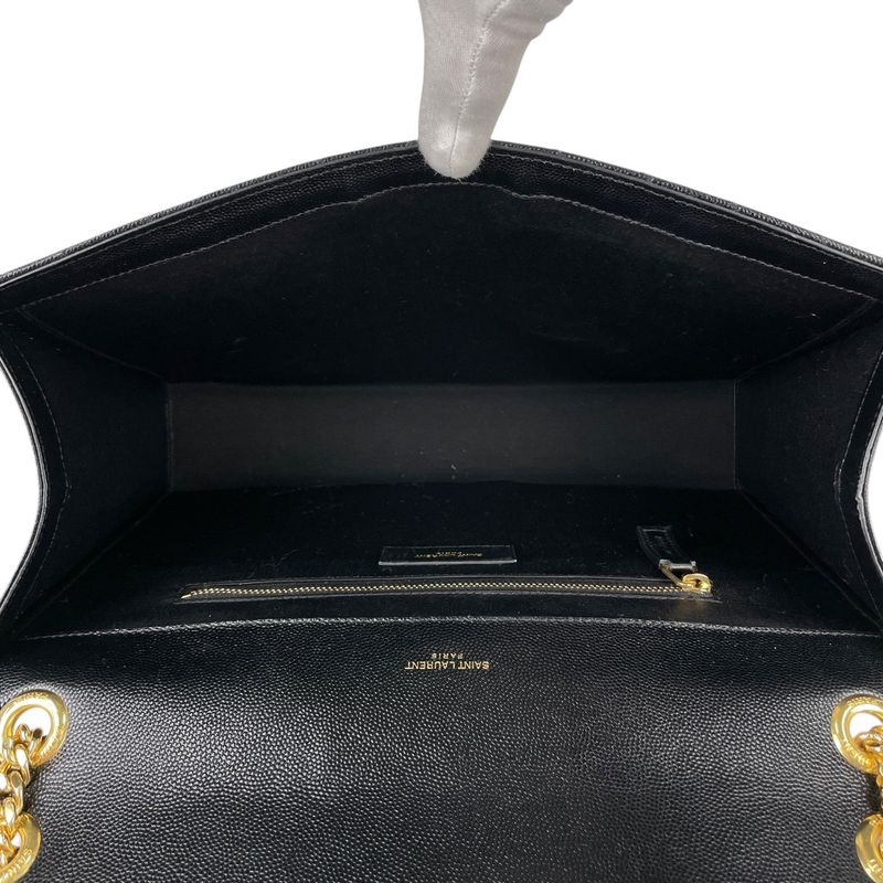 Saint Laurent Yves Logo Chain Shoulder Bag Leather Black