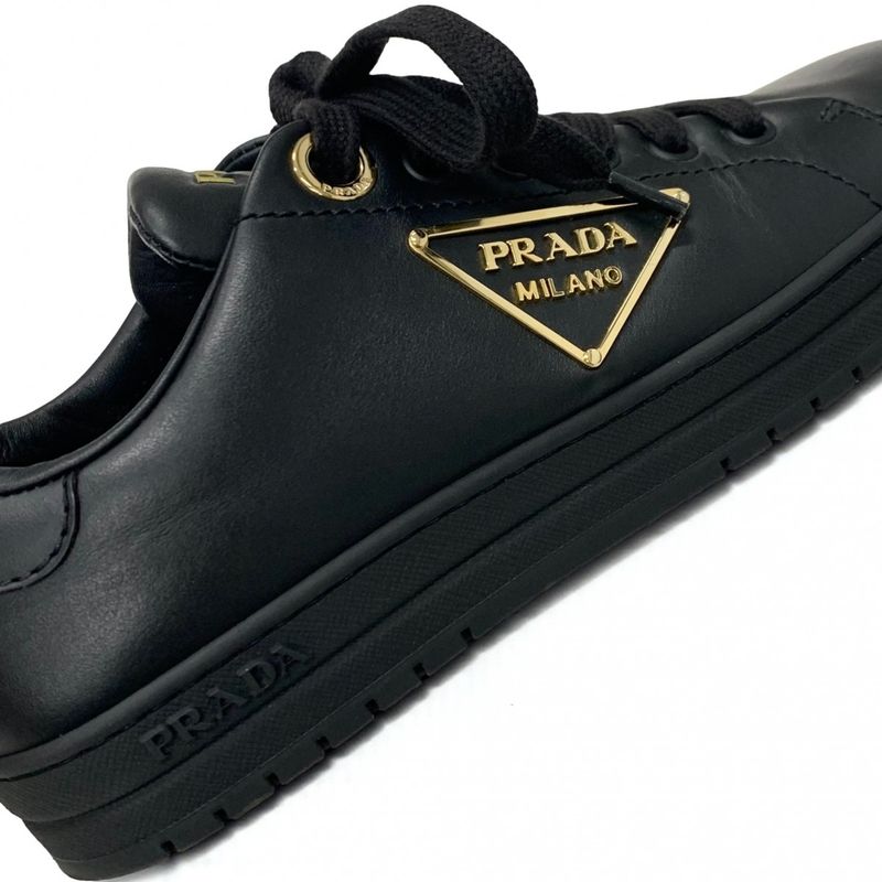 Prada Sneakers Shoes Leather Black Gold Triangle Logo