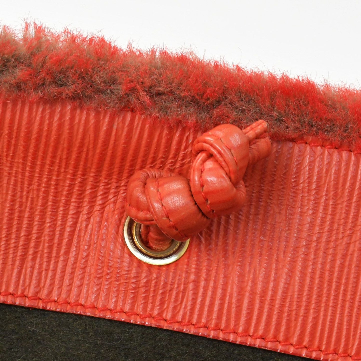 Fendi Tote Bag Rabbit Fur Leather Red Gold — view 8
