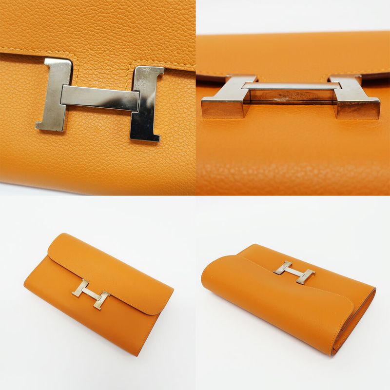 Hermes Constance Wallet Apricot Silver