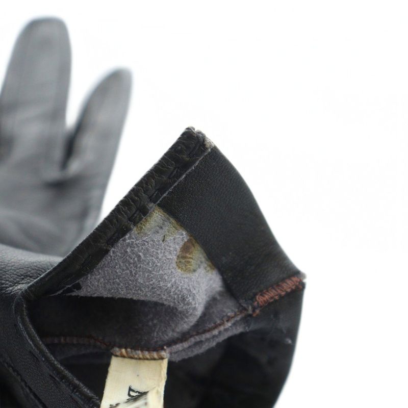 Loewe Gloves Leather Anagram Logo Gold 6.5 Black