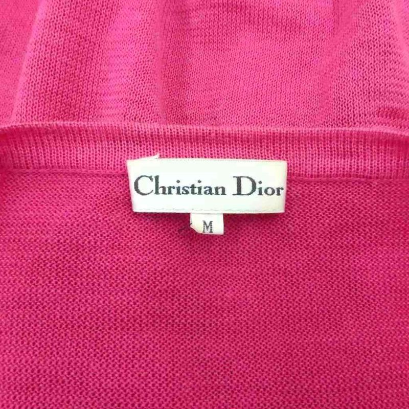 Dior Summer Cardigan Hemp Linen M Magenta V-neck 3/4 Sleeves Openwork