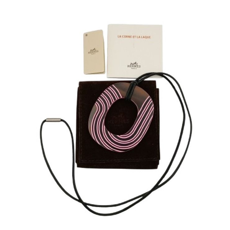 Hermes Pendant Necklace Isum Pop PM Brown Pink Lacquer Wood