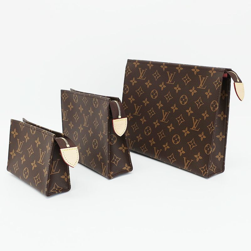 Louis Vuitton Trio Posh Toilette LV Monogram Pouch Brown Gold