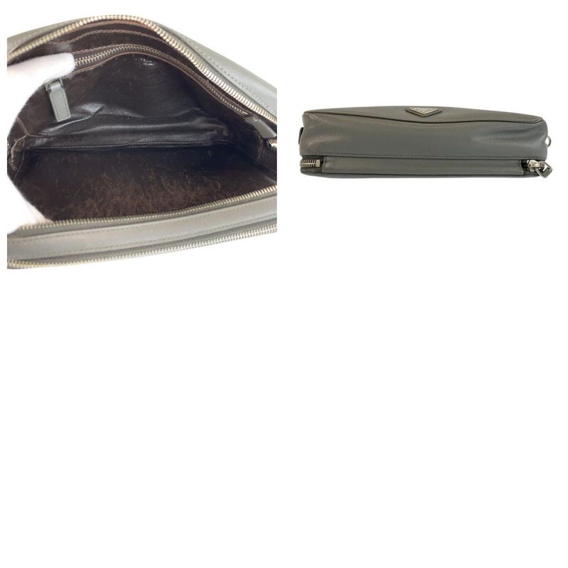 Prada Saffiano Gray Silver Leather Clutch