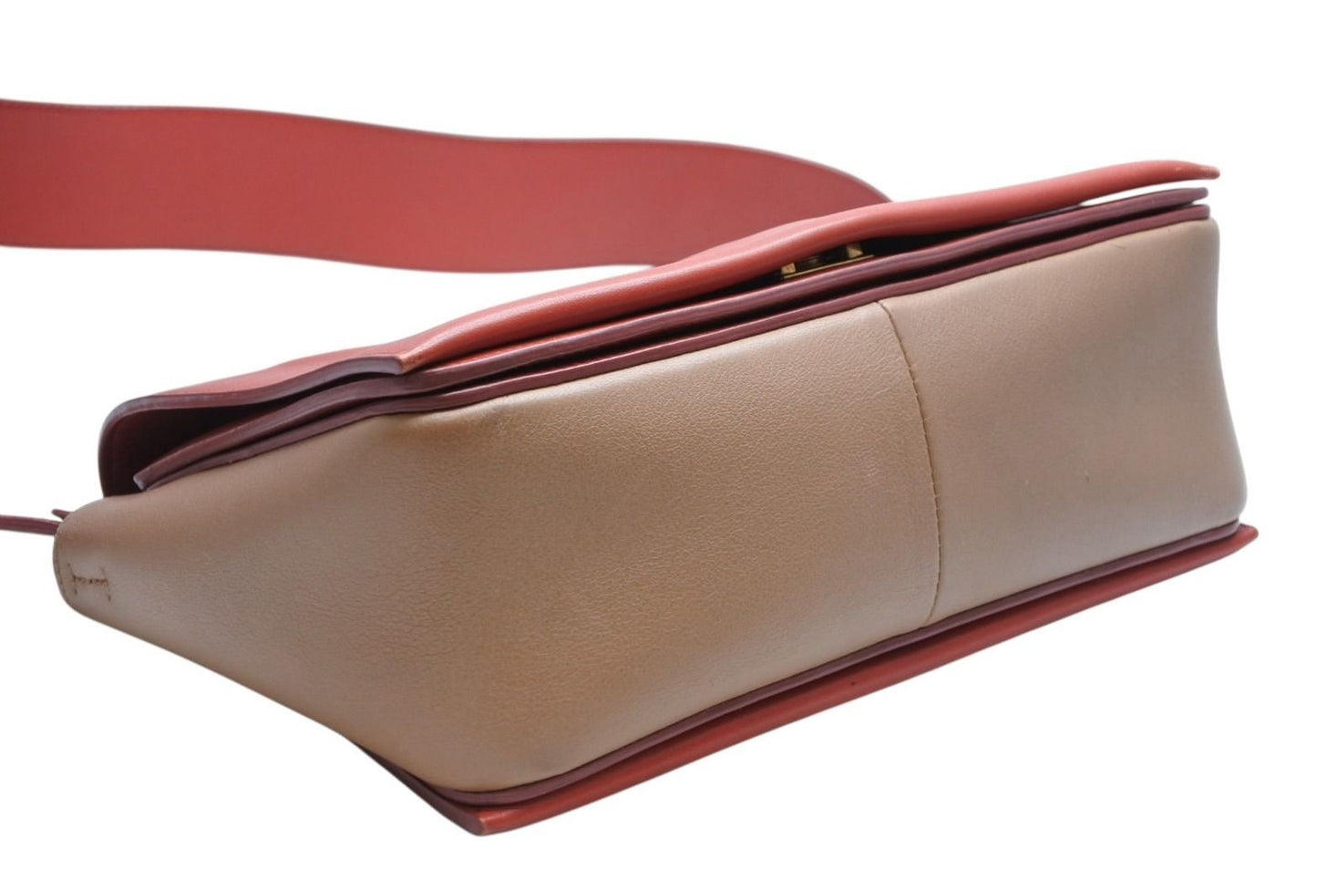 Celine Frame Shoulder Bag Bicolor Leather Red Brown Gold — view 8