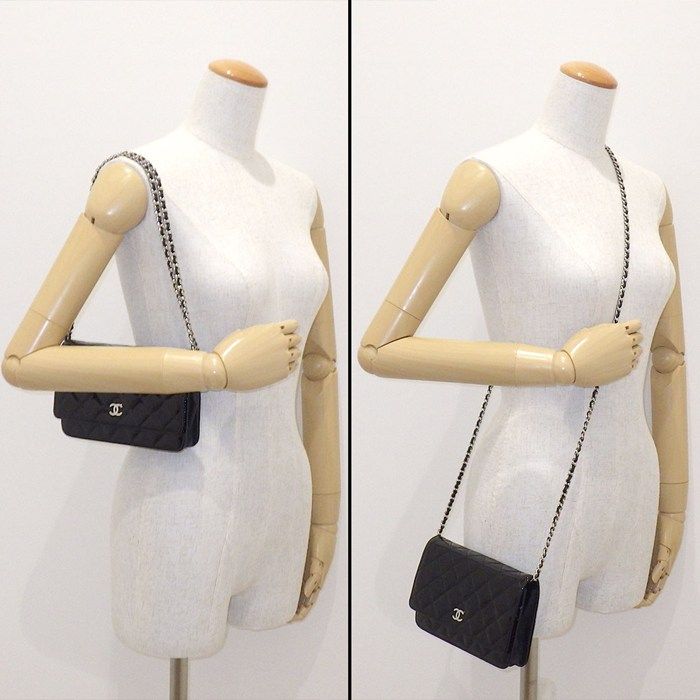 Chanel Shoulder Bag Quilted Classic Chain Wallet Black Patent