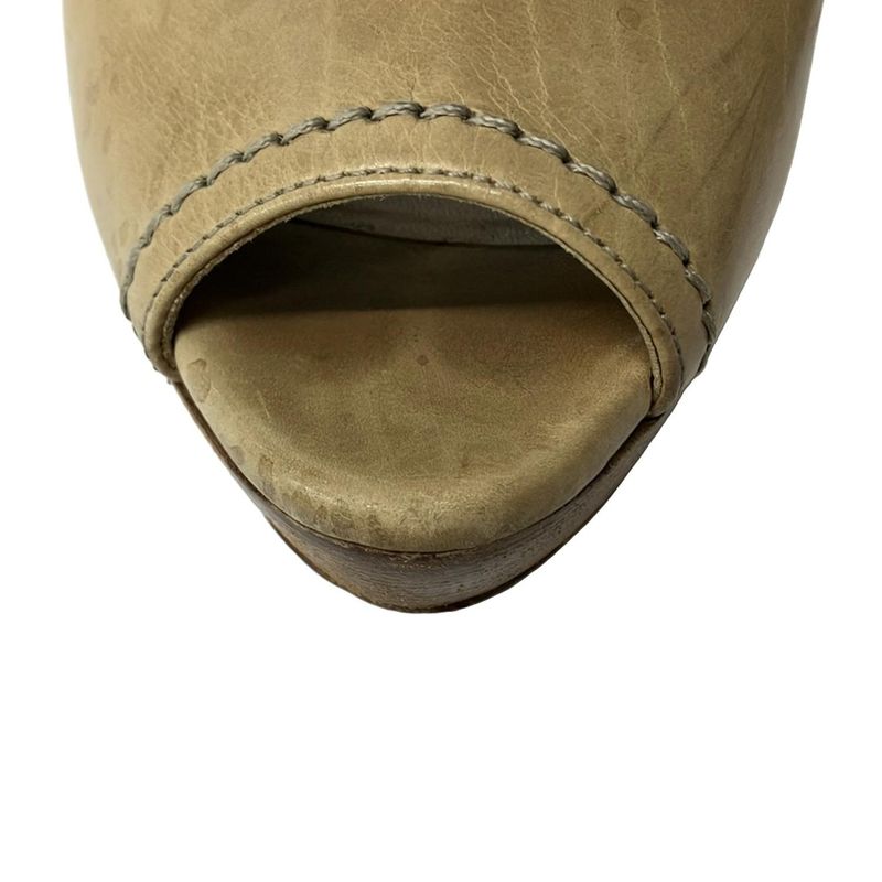 Prada Mule 36.5 Khaki Beige Thick Sole Tassel Fringe Leather