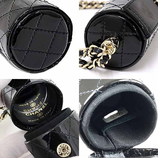 Chanel Quilted Chain Shoulder Lip Case Patent Leather Mirror Black S