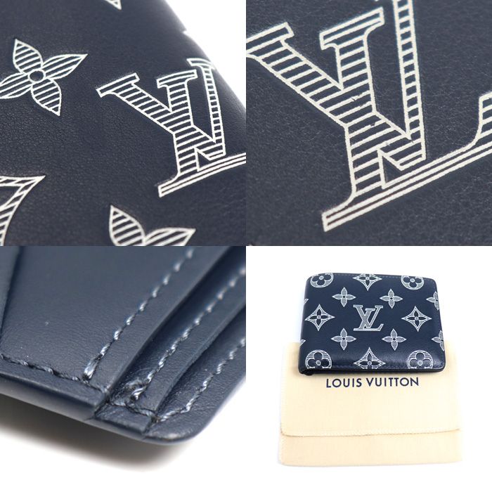 Louis Vuitton Portefeuille Multiple Bifold Wallet Monogram Shadow Navy