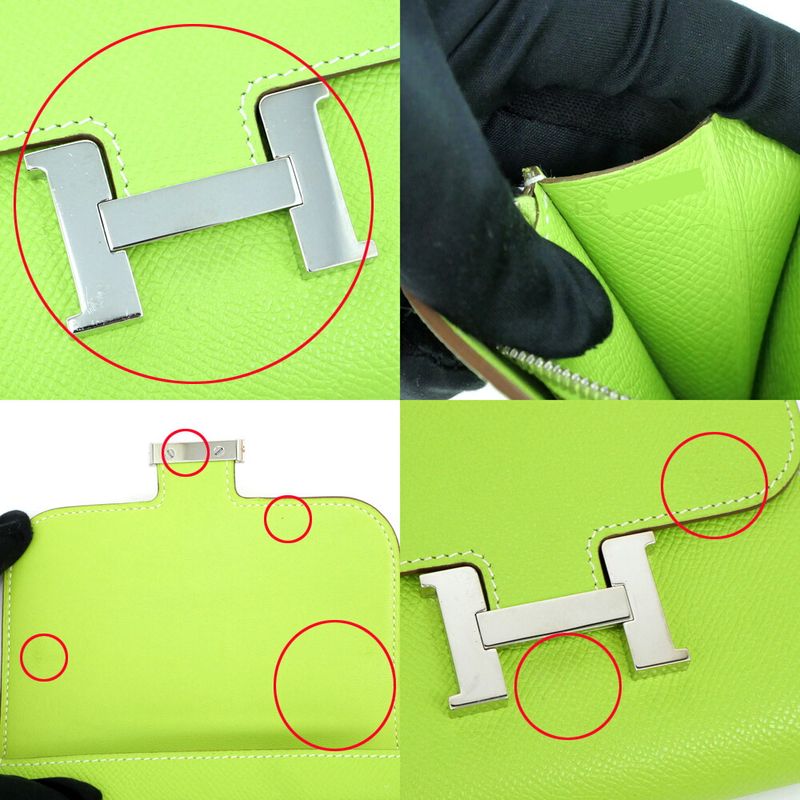 Hermes Constance Compact Kiwi Yellow Green Silver Epsom