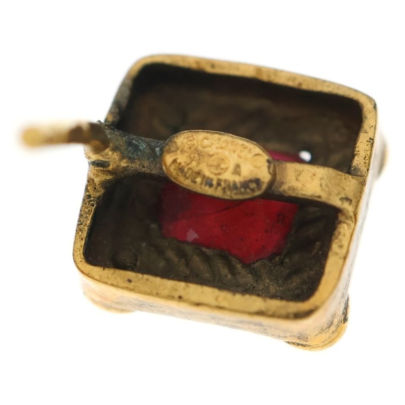 Chanel Color Stone Square Earrings Gold