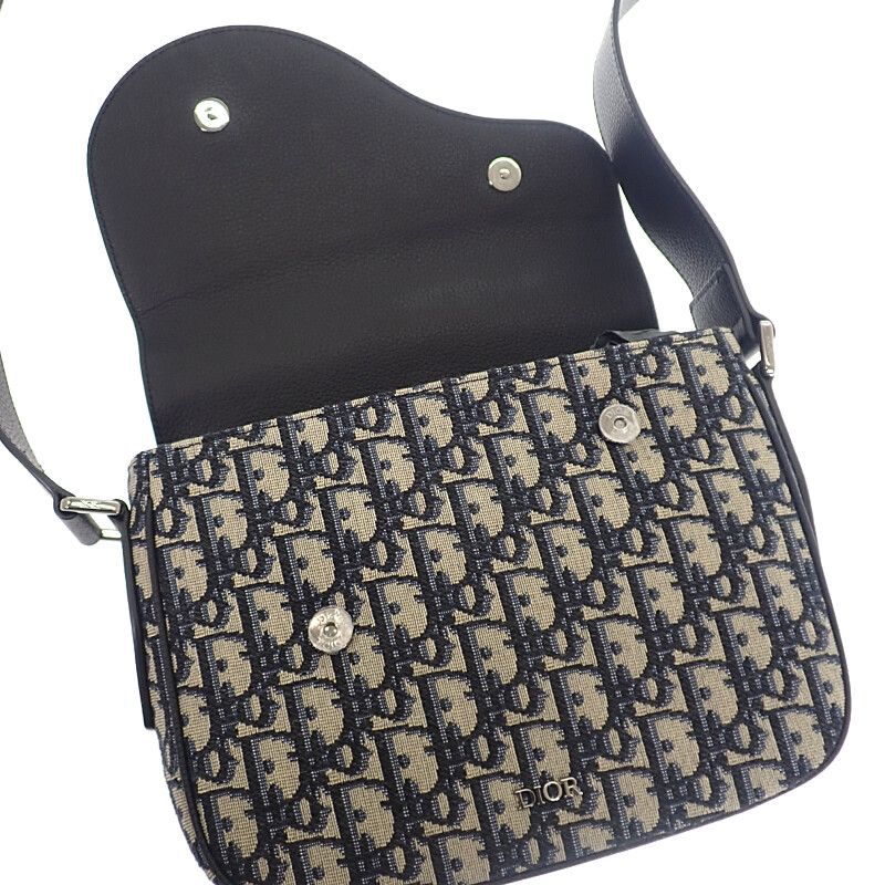 Dior Saddle Small Messenger Shoulder Bag Calf Fabric Black