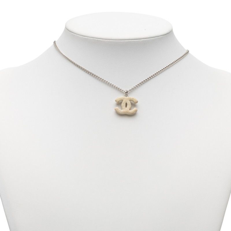 Chanel CC Logo Silver White Metal Coral