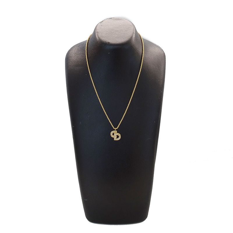 Dior Necklace Rhinestone Logo Gold