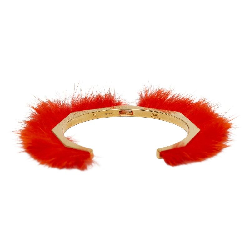 Fendi Fur Motif Bangle Set of 2 Gold Pink Orange Plated Fur