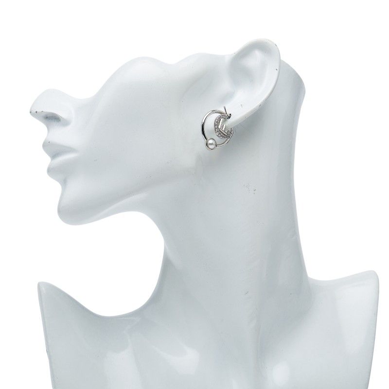 Fendi F's Hoop Earrings Silver Brass Pearl Zircon