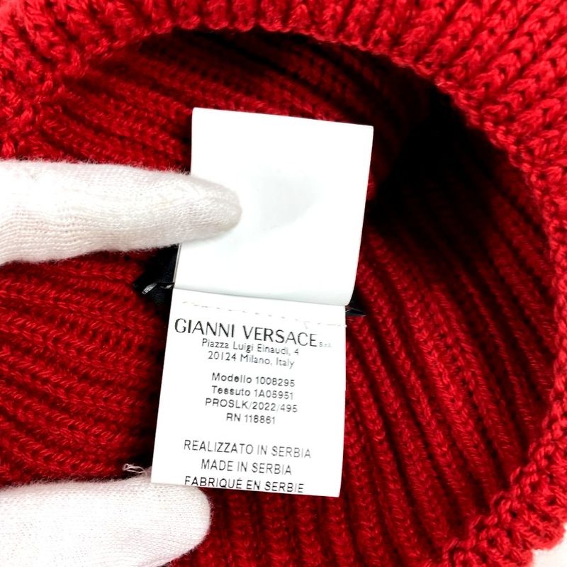 Versace Knit Hat Logo Bicolor Wool Red
