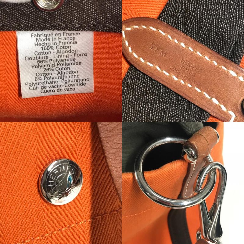 Hermes Shoulder Bag Sac Dopant Sage Bucket Shape Cotton Orange