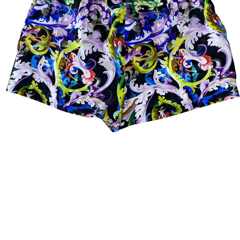 Versace Print Shorts All Over Pattern Black Multicolor Silk Pants