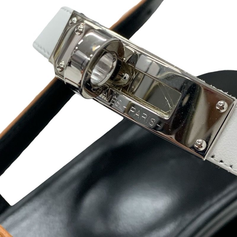 Hermes Eve Sandals Shoes Leather Brown Black White Kelly Strap