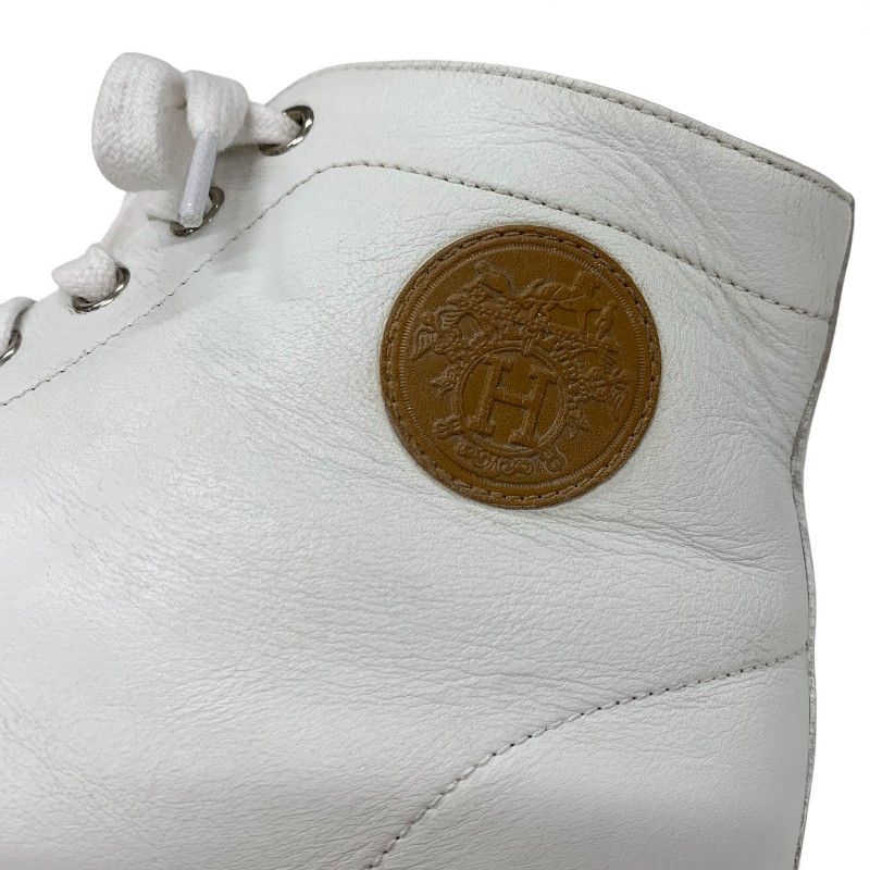 Hermes Climb Sneakers Shoes Leather White Exlibris High Cut