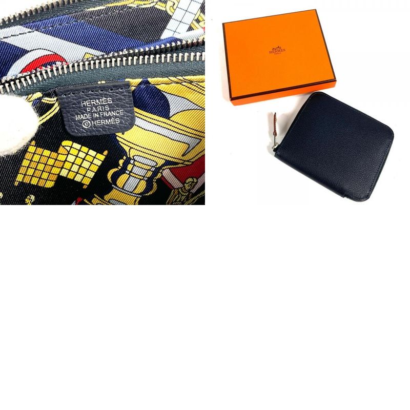 Hermes Bifold Wallet Azap Silk in Compact Leather Navy