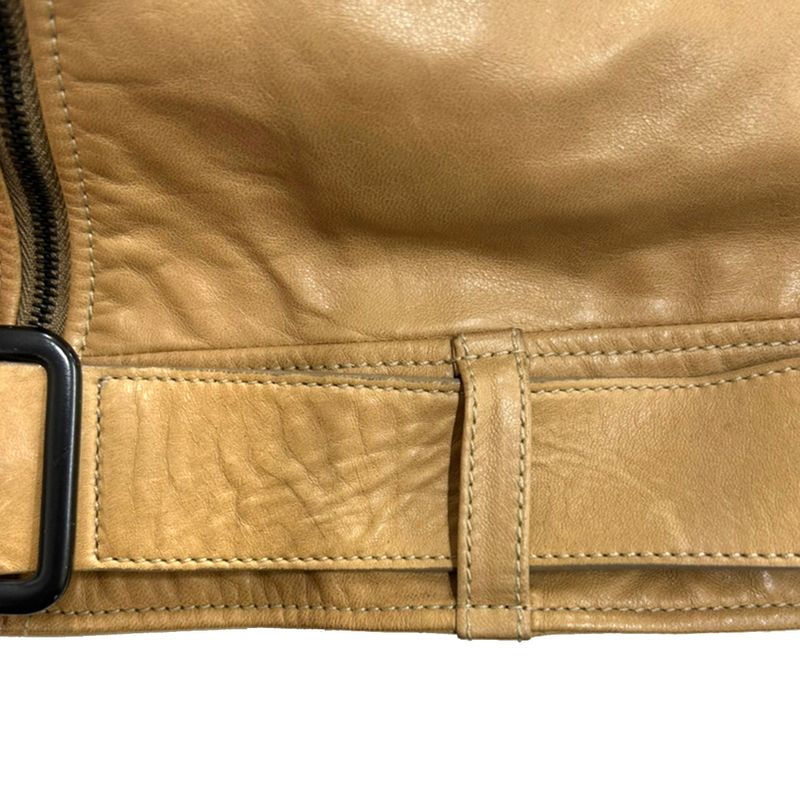 Bottega Veneta Leather Double Riders Jacket Camel Brown 42