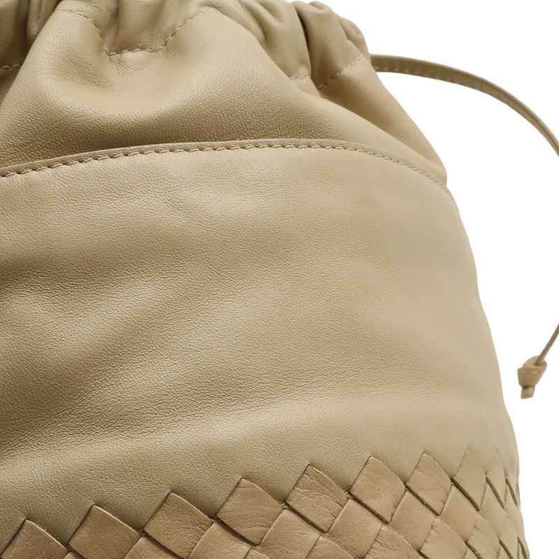 Bottega Veneta Intrecciato Shoulder Bag Crossbody Drawstring Leather Beige