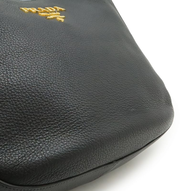 Prada Vitello Phoenix Shoulder Bag Striped Leather Nero Black Gold