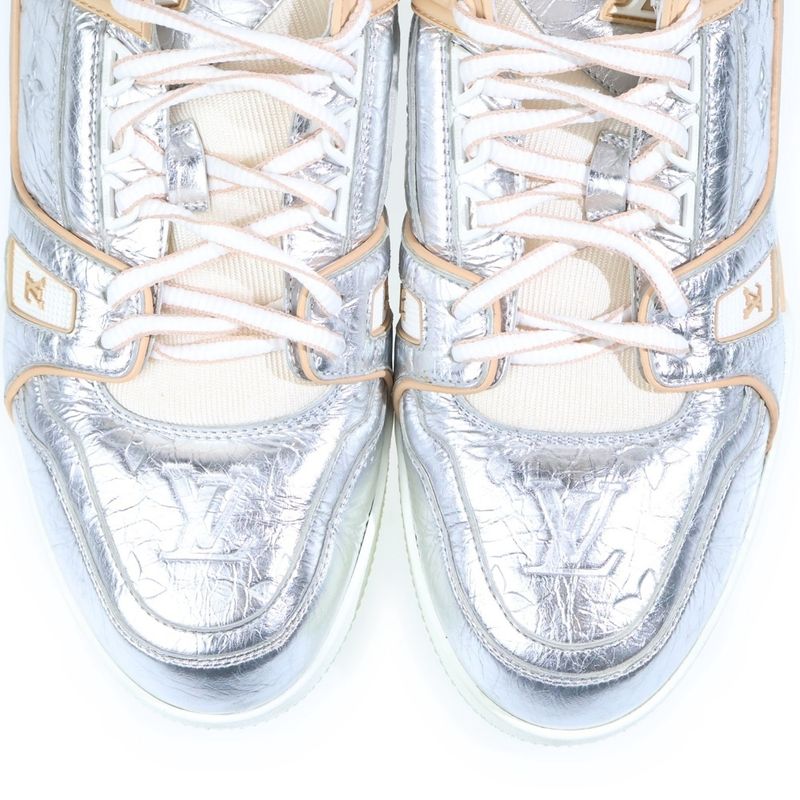 Louis Vuitton LV Trainer Leather Low Cut Sneakers Silver