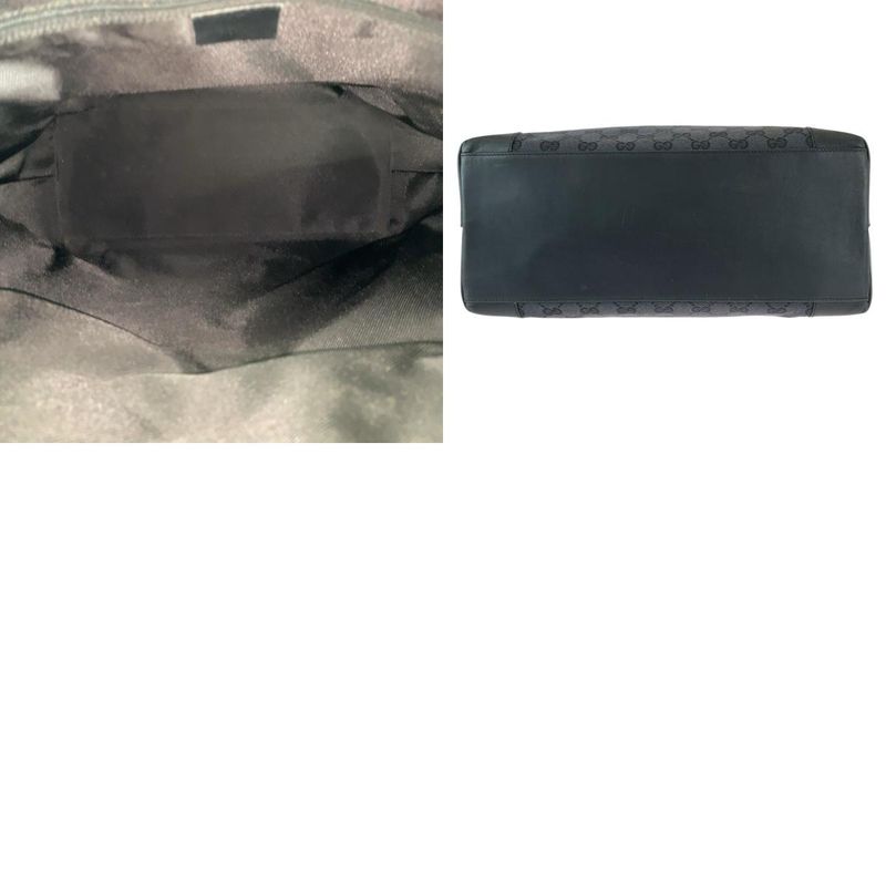 Gucci GG Pattern Black Canvas Leather Tote