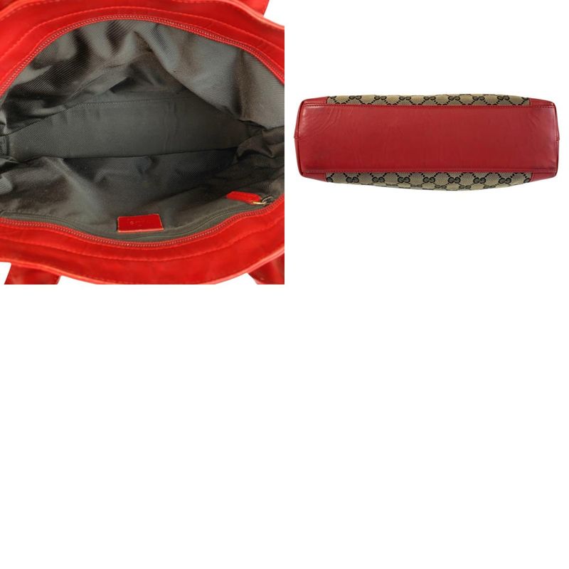 Gucci Red Beige GG Canvas Leather 002 119 Tote