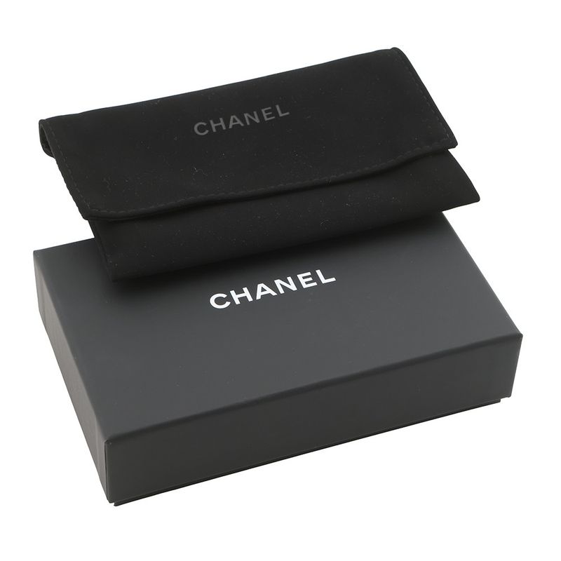 Chanel Card Case CC Logo Metallic Caviar Leather Business