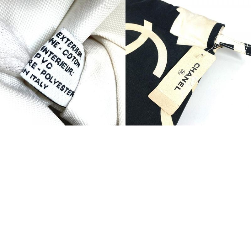 Chanel Shoulder Bag CC Logo Drawstring Cotton White