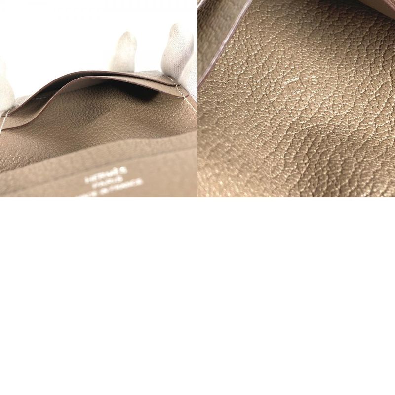 Hermes Card Case Evelyne Logo Perforated Leather Etoupe Beige
