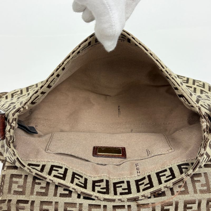 Fendi Zucchino Pattern Shoulder Bag Canvas Brown