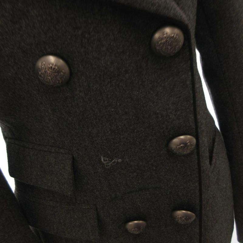 Balenciaga Double Breasted Jacket Terrace Leather Logo Button 36 Gray