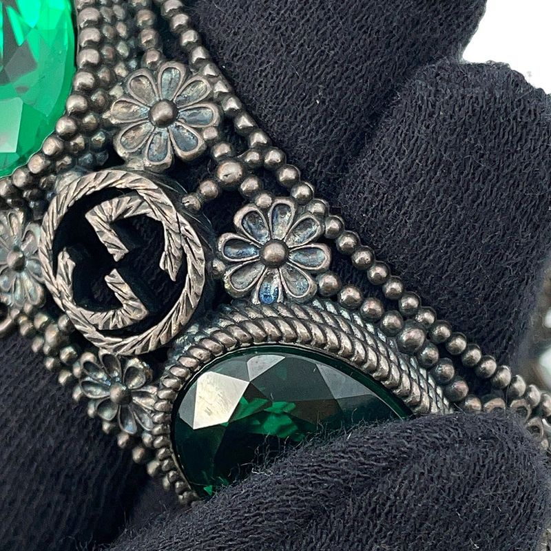 Gucci Bracelet Interlocking Flower Bangle 17 Stone Cat Head