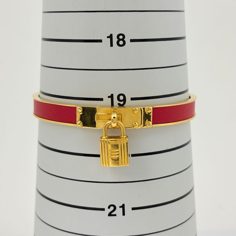 Hermes Kelly Bangle Bracelet Cadena Leather Gold Red