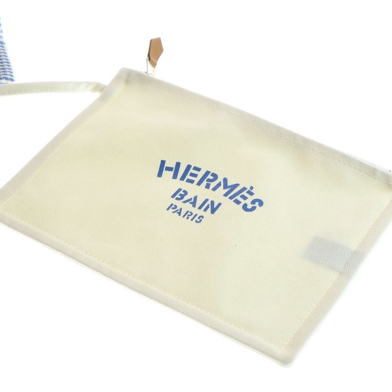 Hermes Bayadere Canvas Striped Pattern Pouch Tote Blue