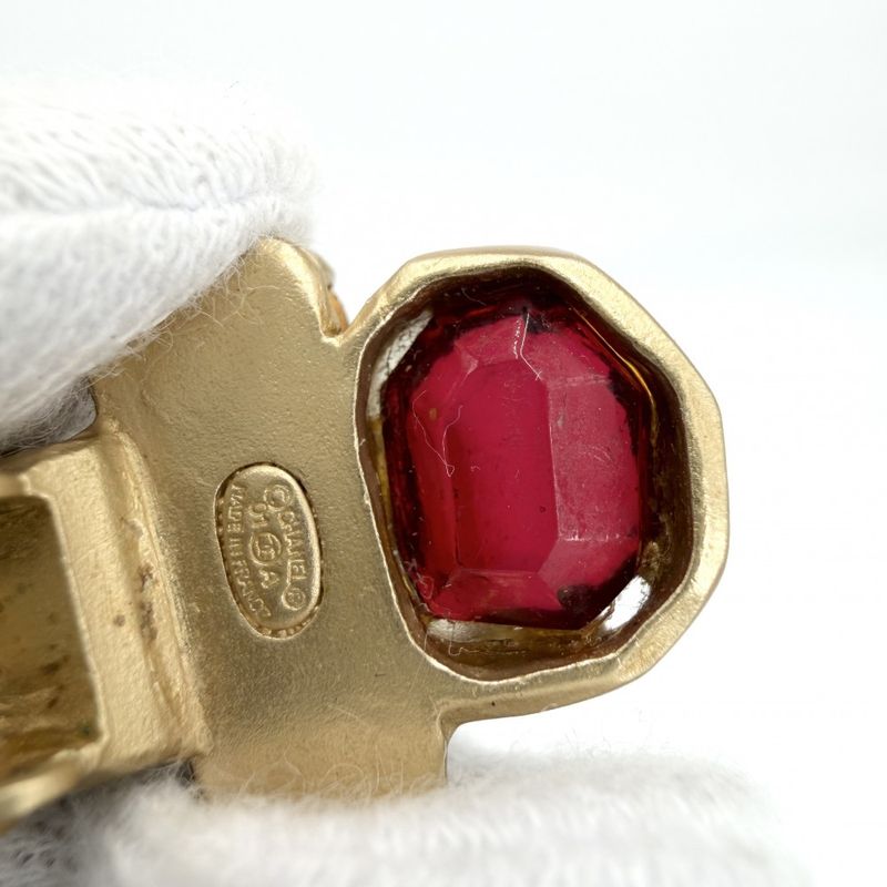 Chanel Earrings Gripoix CC Logo Vintage Coco Stone